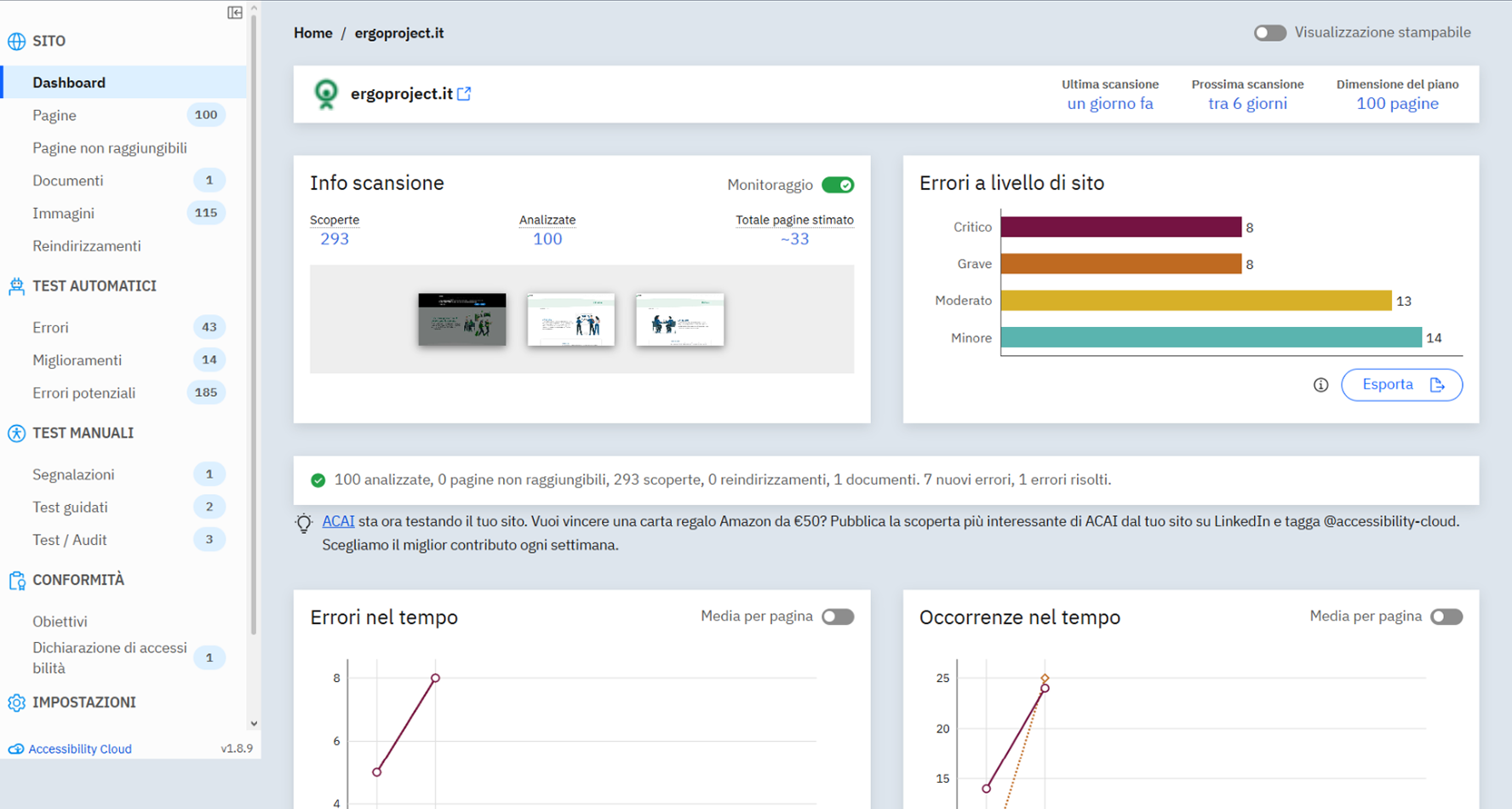 Schermata piattaforma Accessibility Cloud